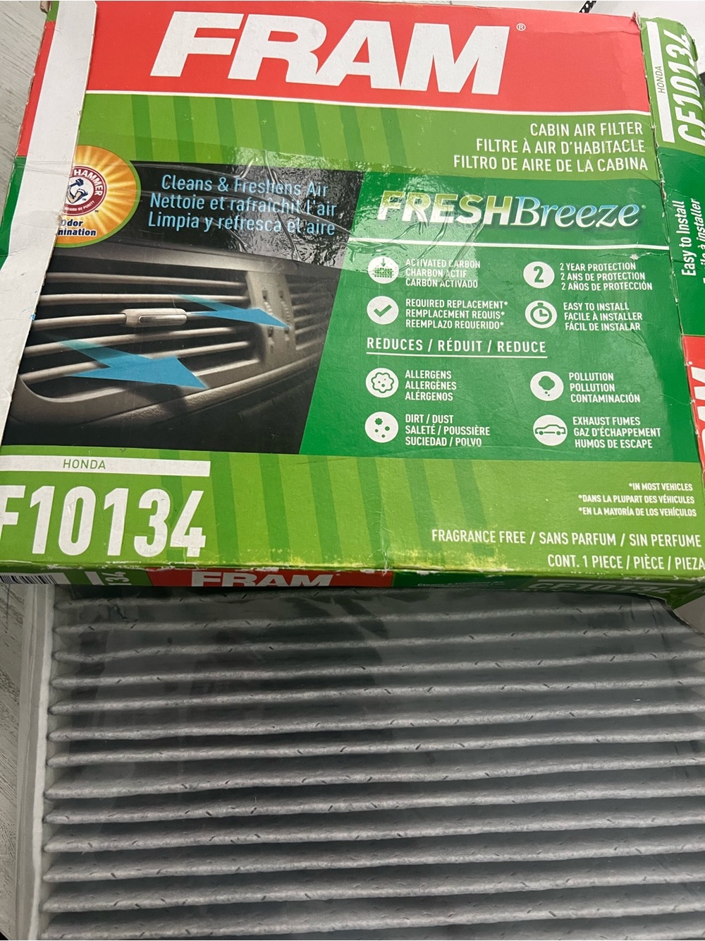 FRAM FreshBreeze Cabin Air Filter F10134